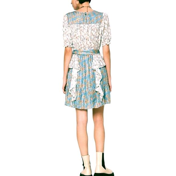 Anthropologie Current Air Los Angeles crinkle ruffle puff sleeve dress L large - Picture 2 of 13